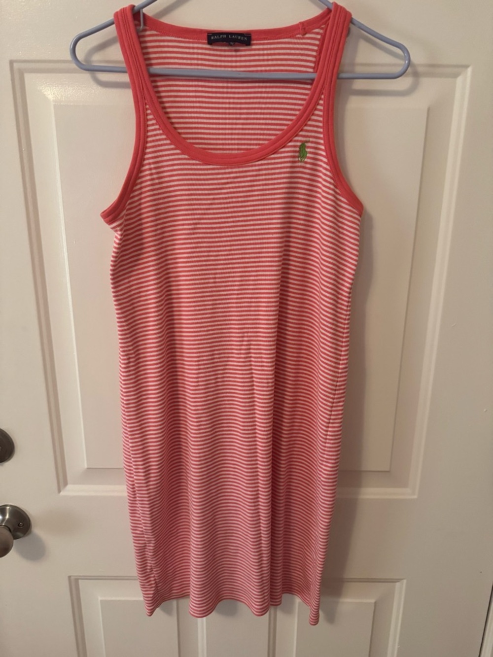 Ralph Lauren Pink & White Striped Tank Dress with Coral Trim